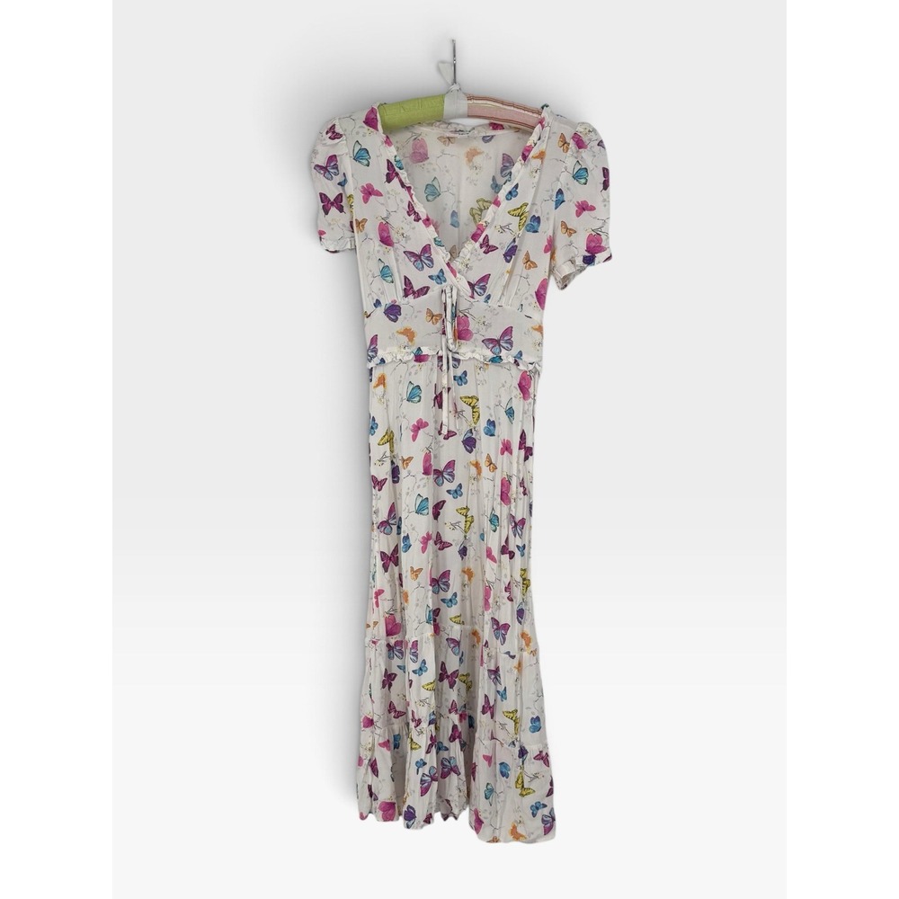 Luv Betsey by Betsey Johnson Butterfly Midi Dress XS Puff Sleeve Cottagecore